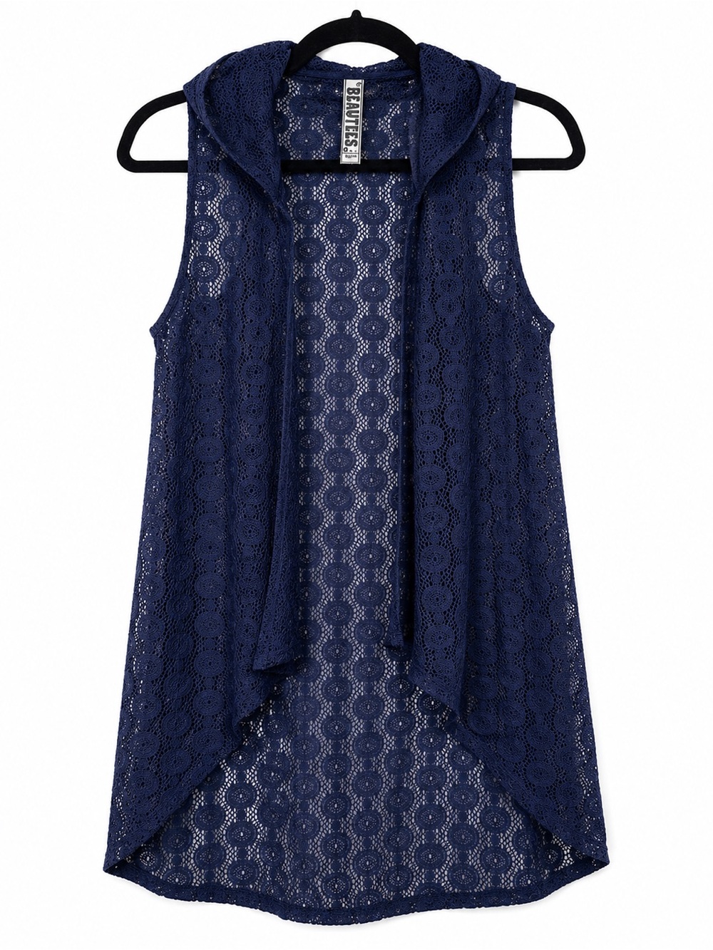 Beautees Navy Blue Lace Hooded Swim Coverup NWOT